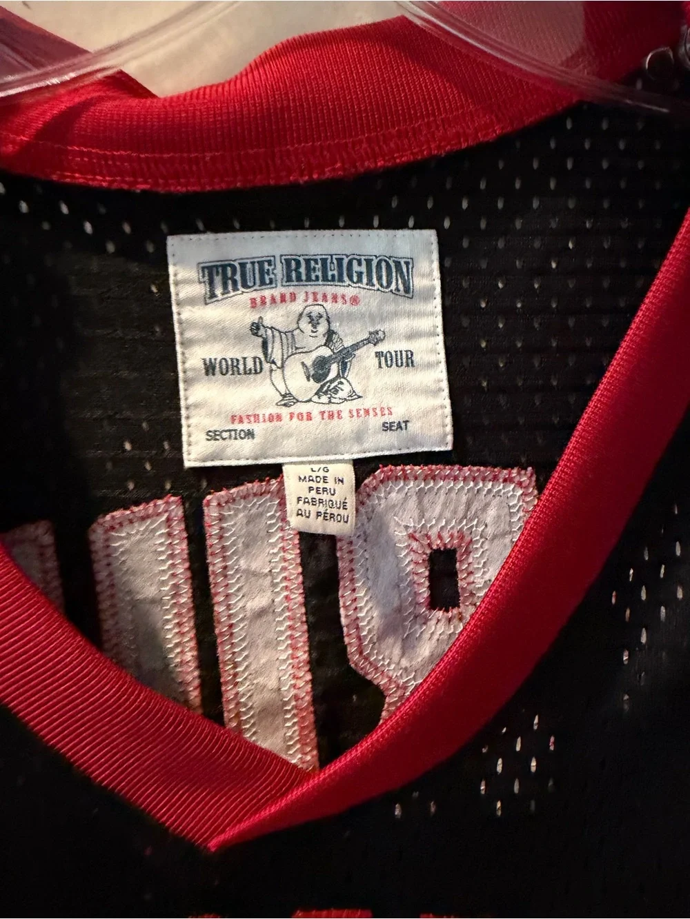 True Religion Black and Red Mesh Team Jersey